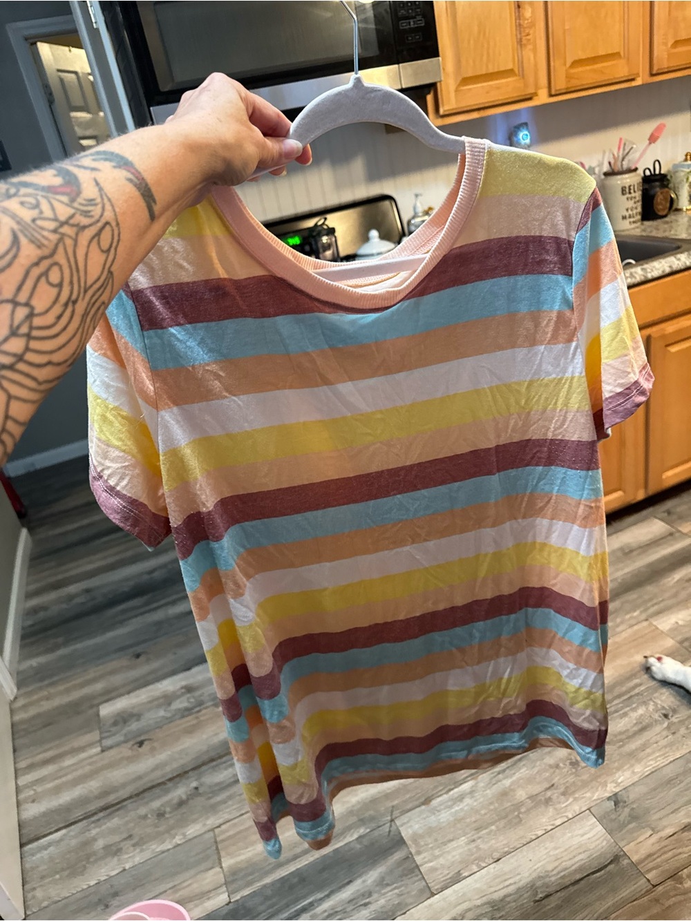 torrid Multicolor Striped Short Sleeve Tee - Pink, Blue, Yellow, Cream, Brown
